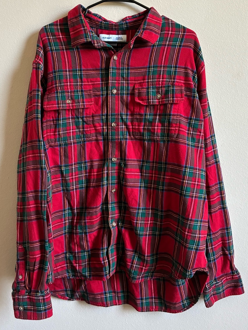 Old Navy Red Plaid Flannel Shirt - Classic Men's Button-Up - XXL